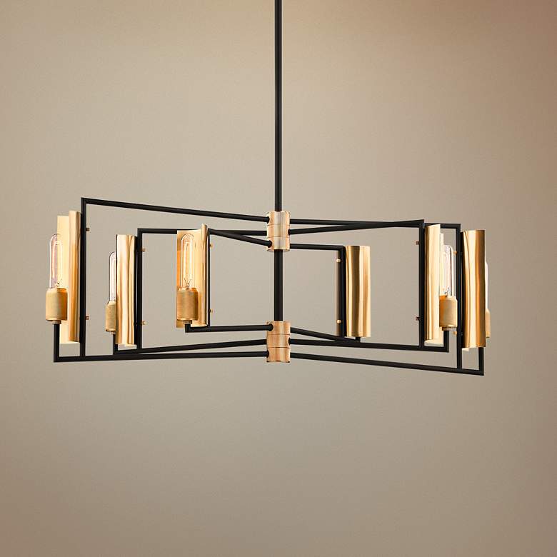 Image 1 Emerson 37"W Black and Brass Kitchen Island Light Pendant
