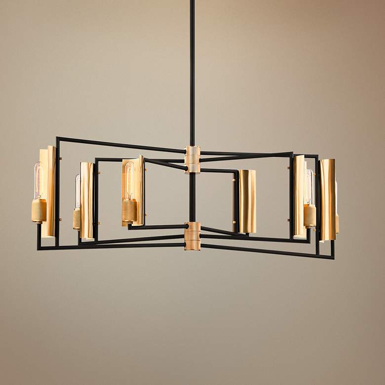 Image 1 Emerson 37 inchW Black and Brass Kitchen Island Light Pendant