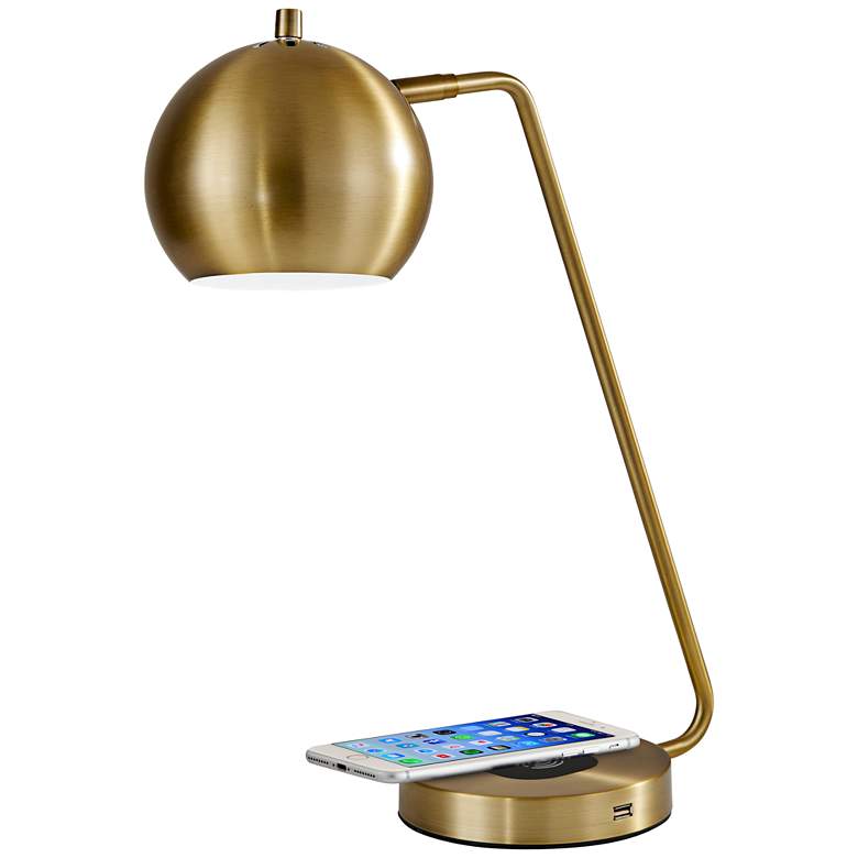 Image 1 Emerson Antique Brass Charge Desk Lamp with USB Port