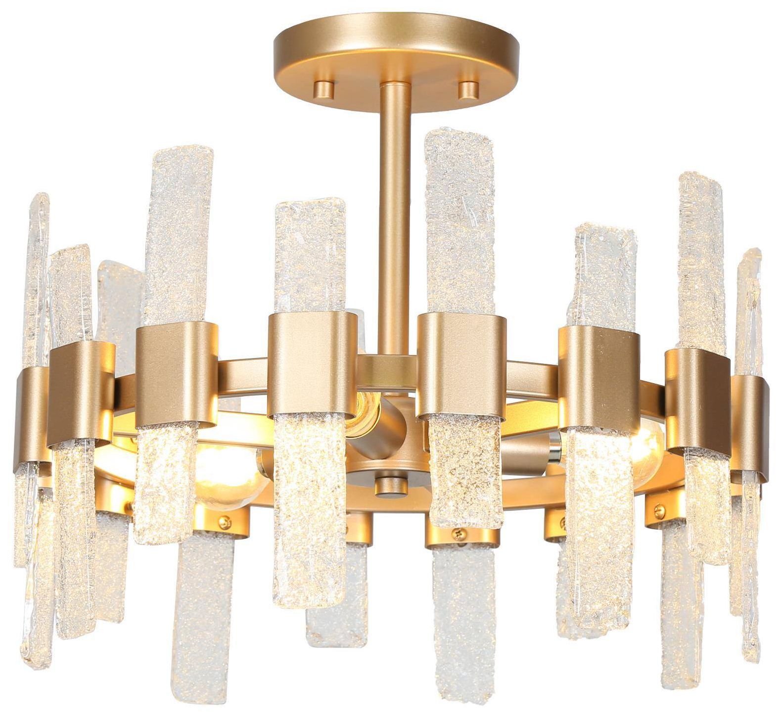Thumbnail2 of Emery 14.2"W Satin Brass 3-Light Metal Glass Drum Semi Flush
