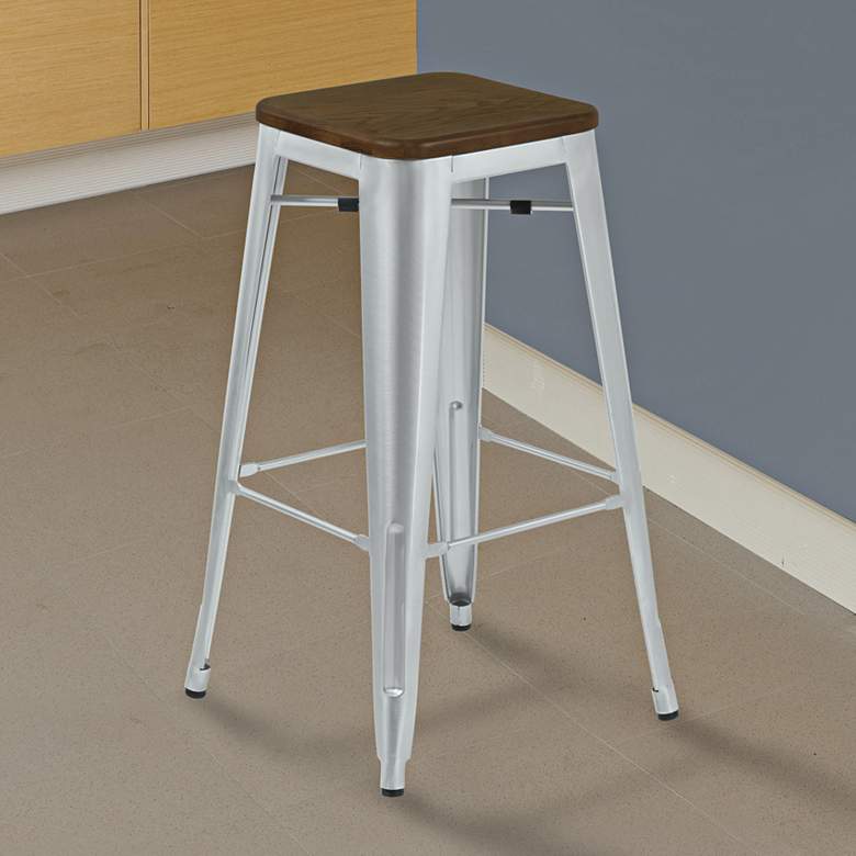 Image 1 Emery 30" Walnut and Brushed Galvanized Steel Barstool