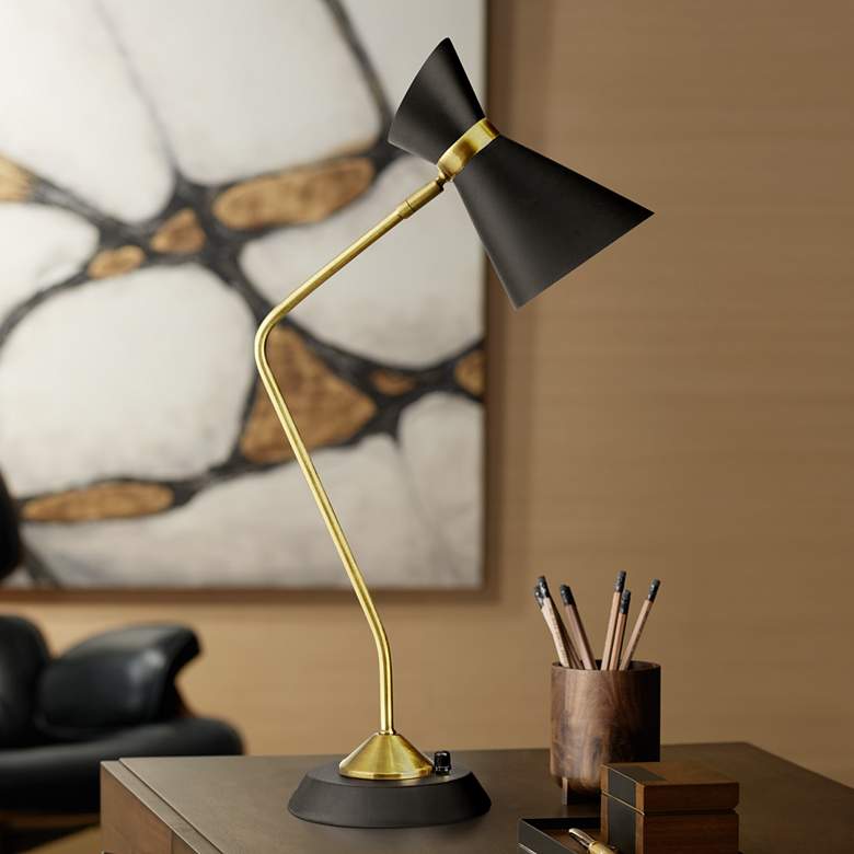 Image 1 Emery Vintage Bronze and Matte Black Desk Lamp