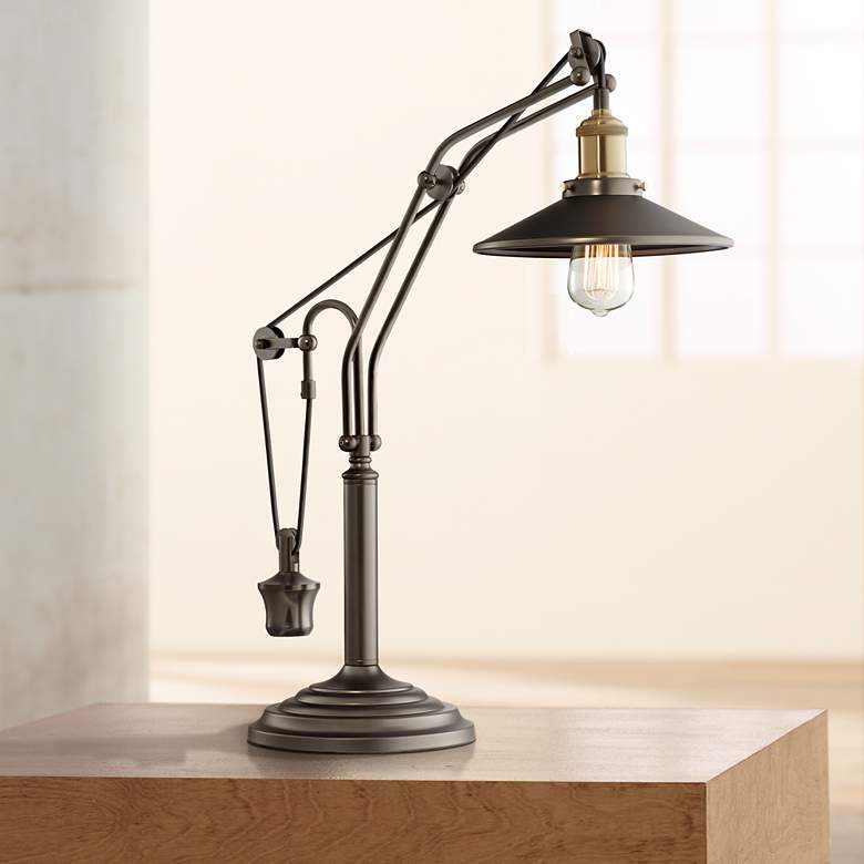 Image 1 Emile Oil-Rubbed Bronze Adjustable Pulley System Industrial Desk Lamp