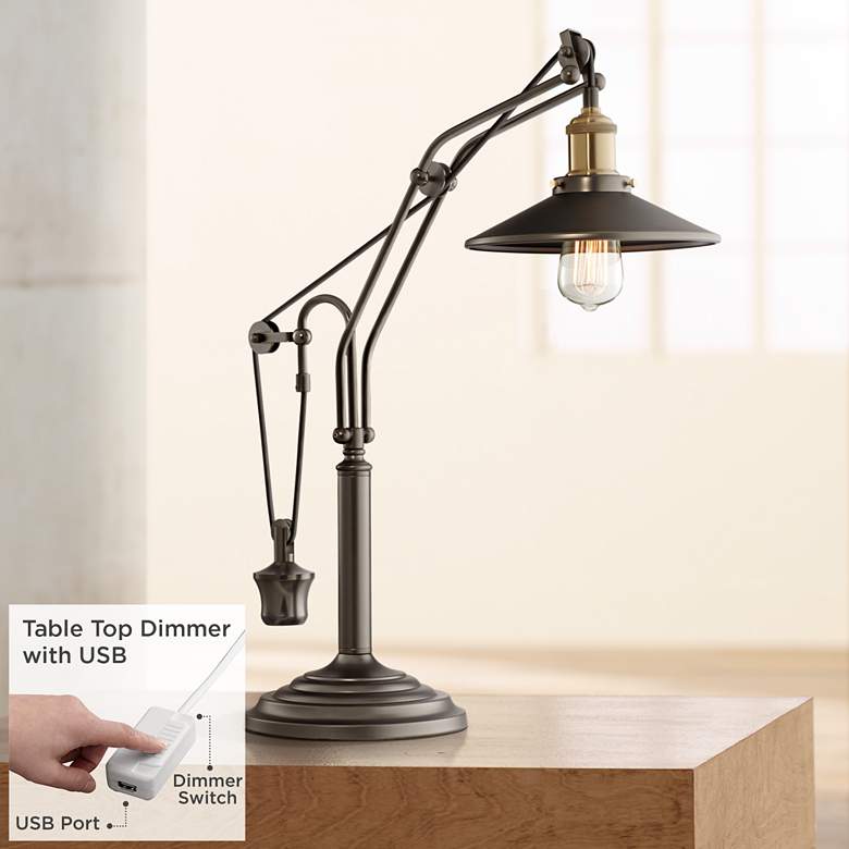 Image 1 Emile Oil-Rubbed Bronze Industrial Desk Lamp with USB Dimmer