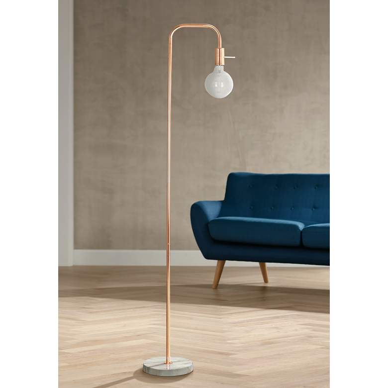 Image 1 Emile Rose Gold Metal Floor Lamp with White Faux Marble Base