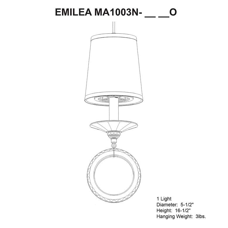 Image 4 Emilea 16.5"H x 6"W 1-Light Crystal Pendant in White more views