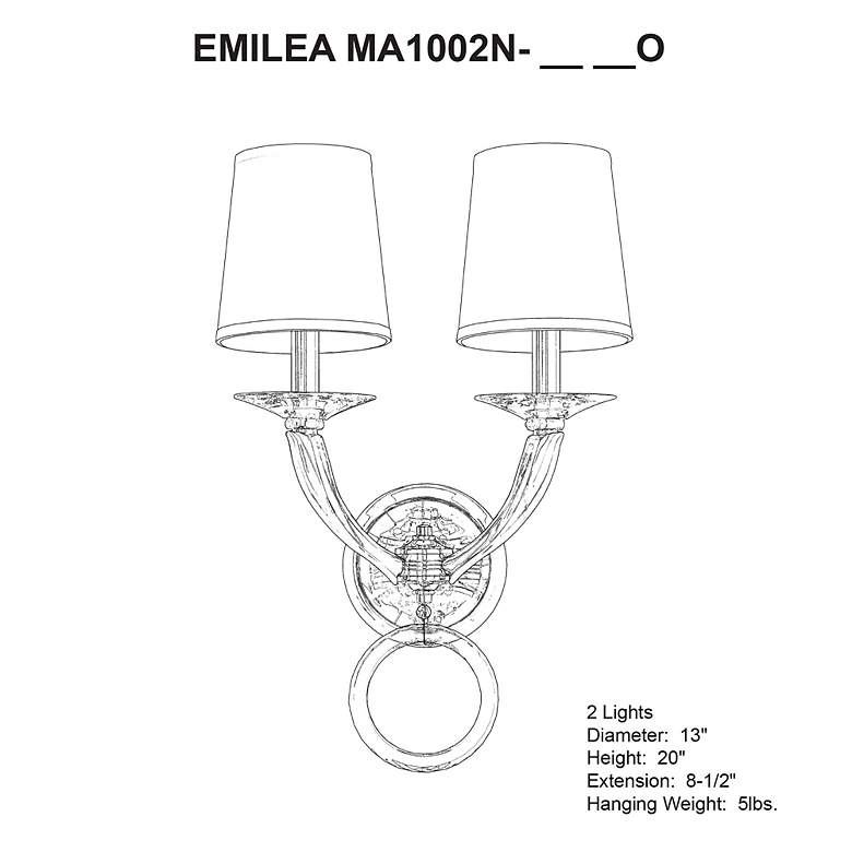 Image 4 Emilea 20"H x 13"W 2-Light Crystal Wall Sconce in White more views