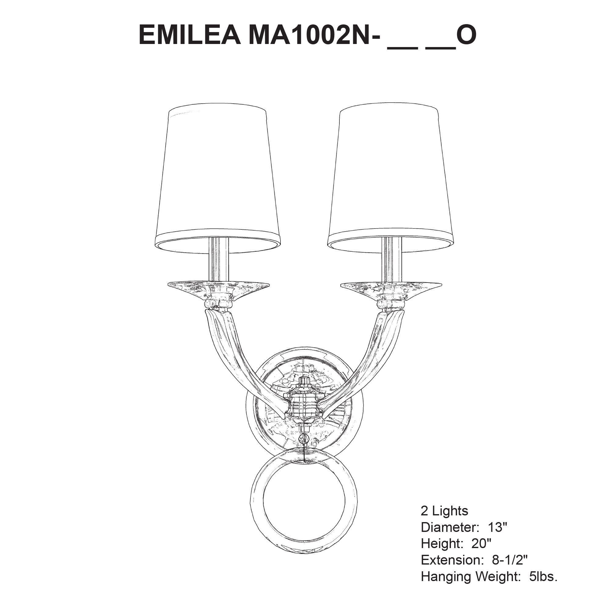 Emilea 20"H x 13"W 2-Light Crystal Wall Sconce in White