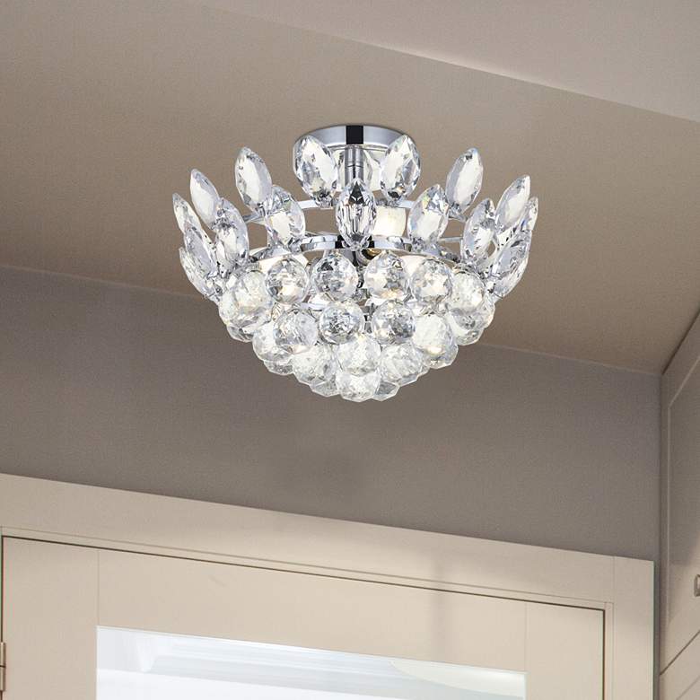 Image 1 Emilia 14"W Chrome and Clear Crystal 3-Light Ceiling Light