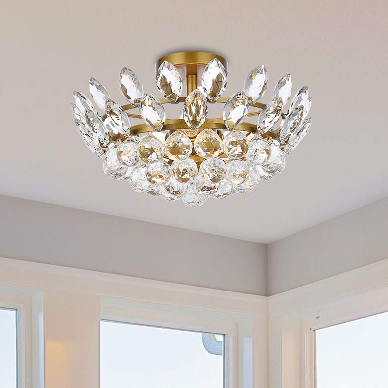 Image 2 Emilia 16" Wide Brass Clear Crystal 3-Light Ceiling Light