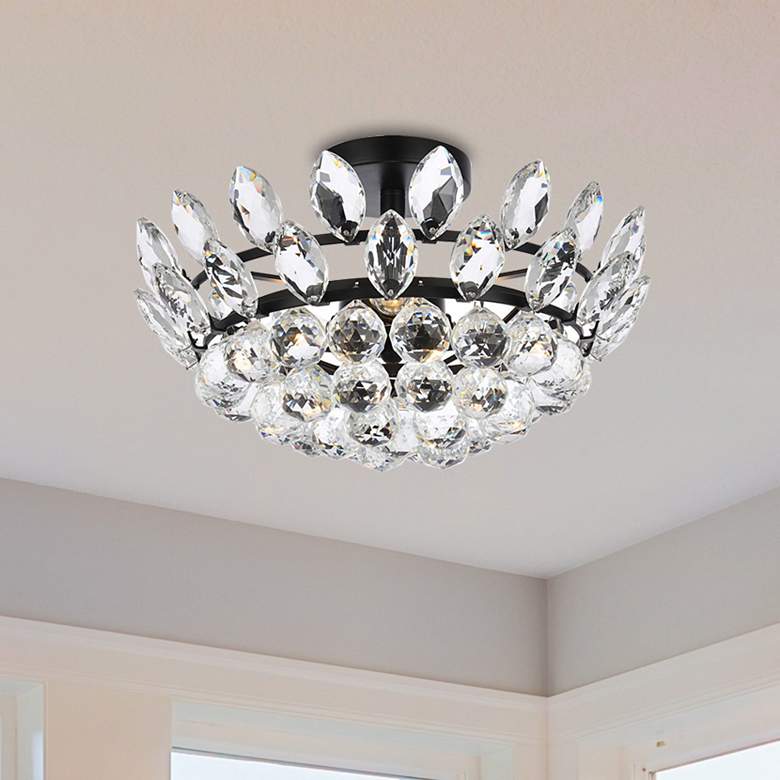 Image 1 Emilia 16"W Black and Clear Crystal 3-Light Ceiling Light