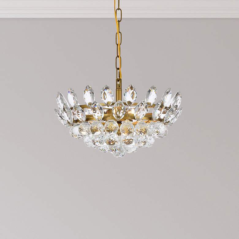 Image 1 Emilia 16"W Brass and Clear Crystal 3-Light Pendant Light