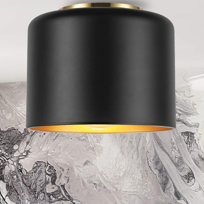 Image 1 Emilia 8" Wide Matte Black and Aged Brass Ceiling Light