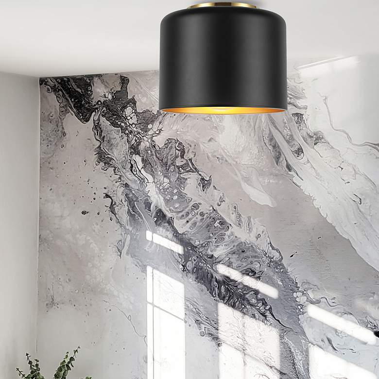 Image 3 Emilia 8" Wide Matte Black and Aged Brass Ceiling Light more views