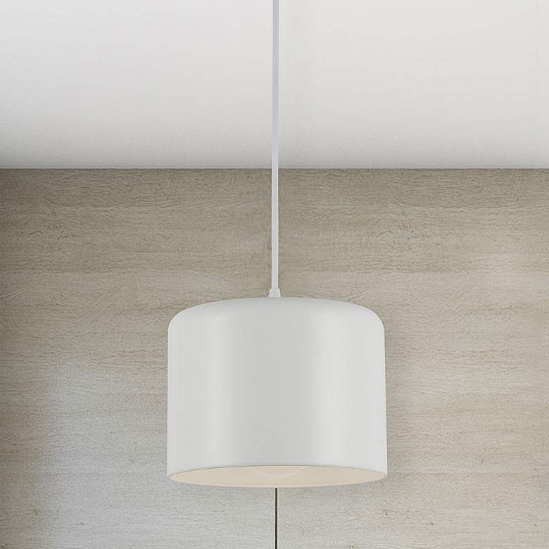Image 1 Emilia 8" Wide Painted White Metal Drum Mini Pendant