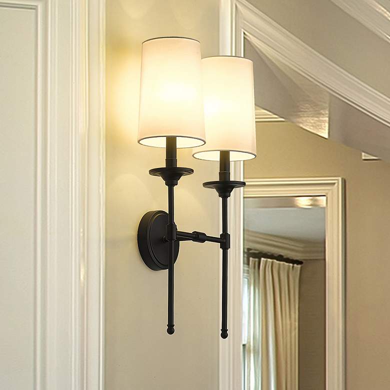 Image 1 Emily 24" High Matte Black Metal 2-Light Wall Sconce