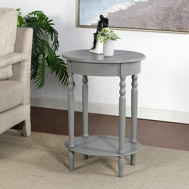 Image 1 Emily 27" High Antique Gray Oval Accent End Table with Storage Shelf