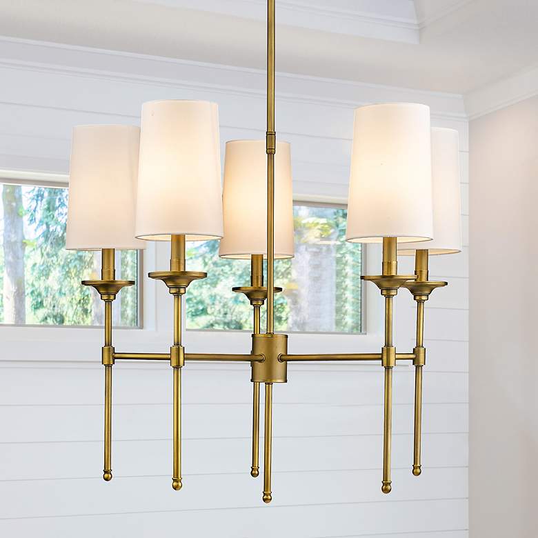 Image 2 Emily 28" Wide Rubbed Brass 5-Light Drum Chandelier