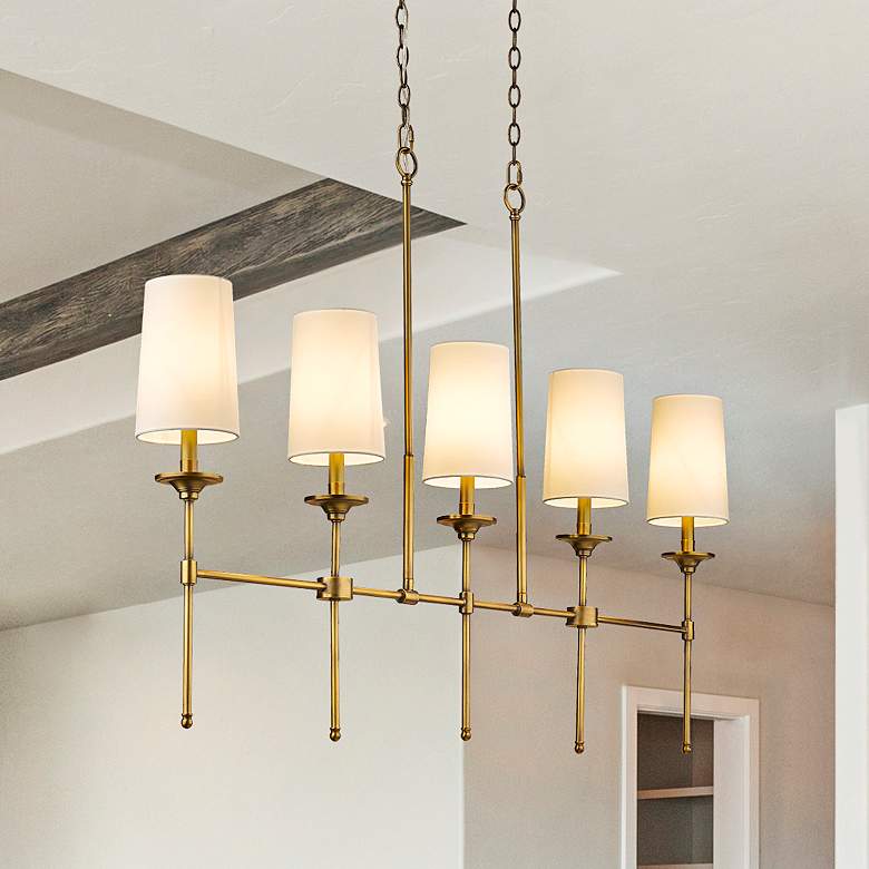 Image 2 Emily 51" Wide Rubbed Brass Steel 5-Light Linear Pendant