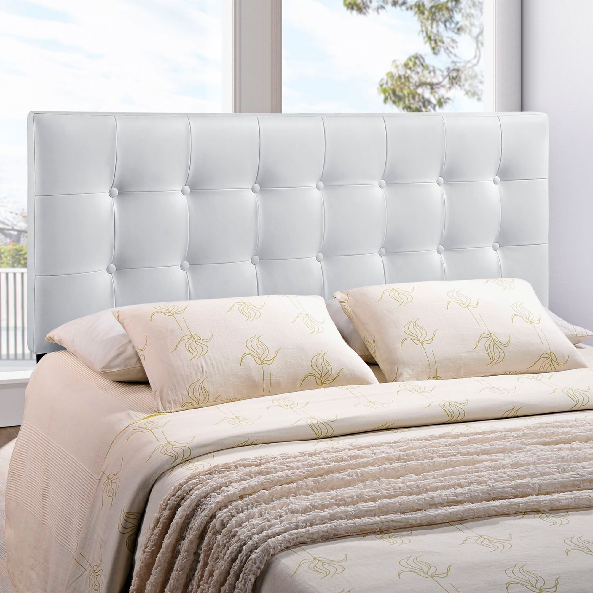 Emily White Button Tufted Leather Headboard 1Y401 Lamps Plus