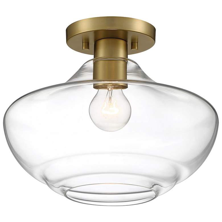 Image 1 Emma 12 inch Wide 1-Light Brushed Gold Semi-Flush Mount Ceiling Light