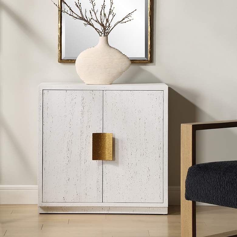 Image 1 Emma 32 1/4" High x 32" Wide White and Gold 2 Door Cabinet