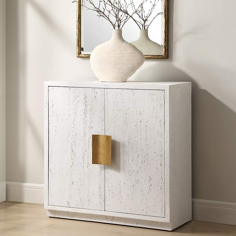 Image 3 Emma 32 1/4" High x 32" Wide White and Gold 2 Door Cabinet more views