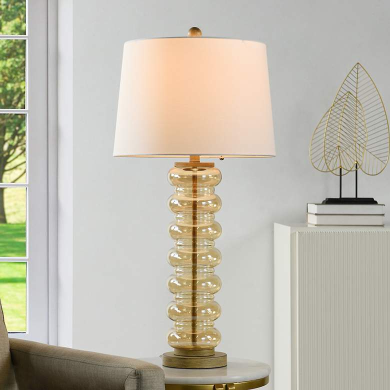 Image 1 Emma 32"H Amber Opulance Transitional Table Lamp w/ Off-White Shade