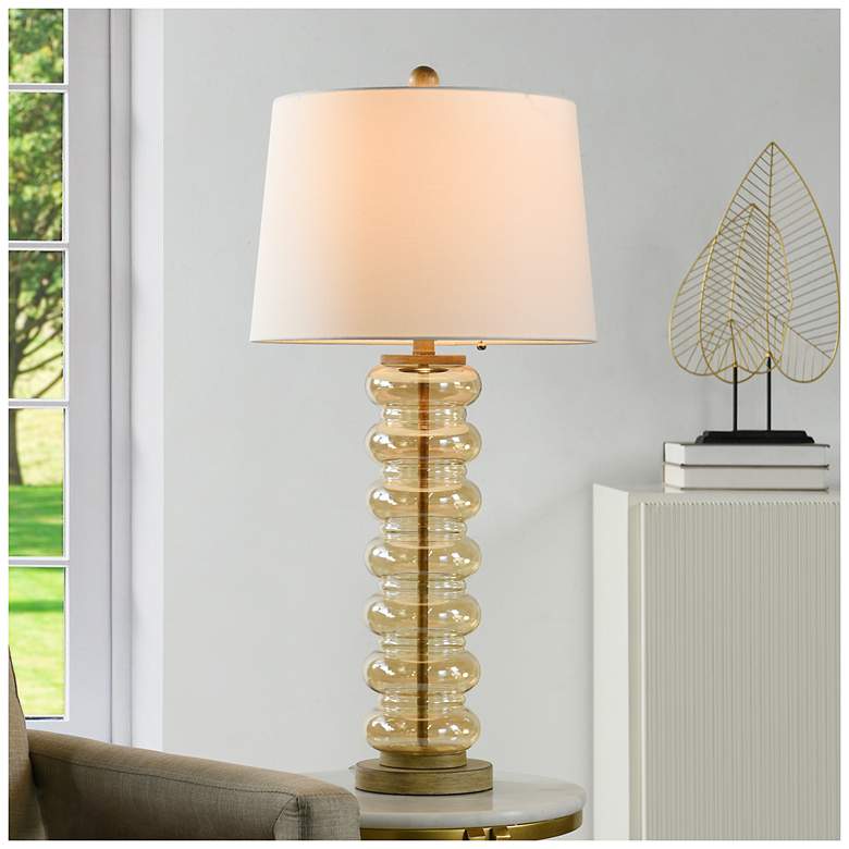 Image 7 Emma 32"H Amber Opulance Transitional Table Lamp w/ Off-White Shade more views