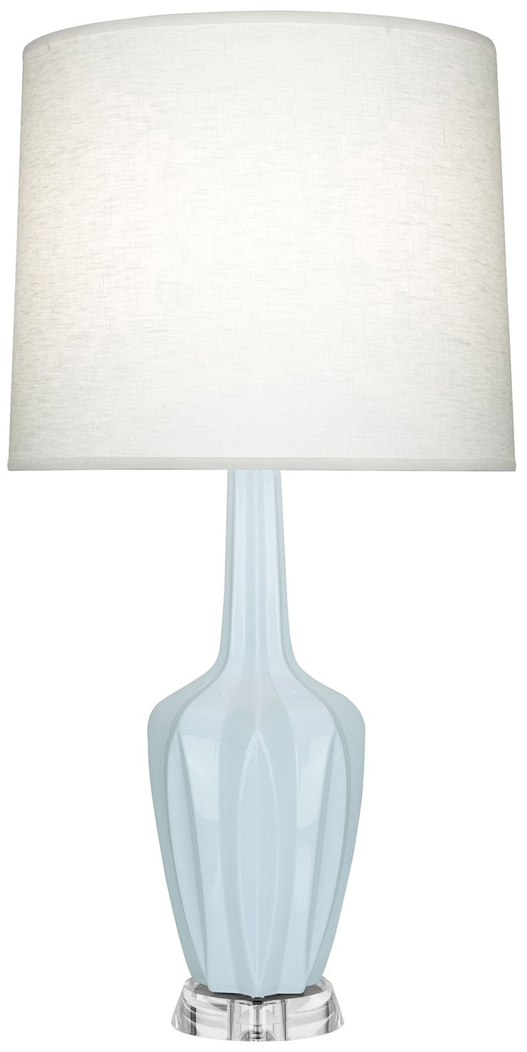 Emma 34.25"H Baby Blue And Polished Nickel Lucite Table Lamp Made to Order