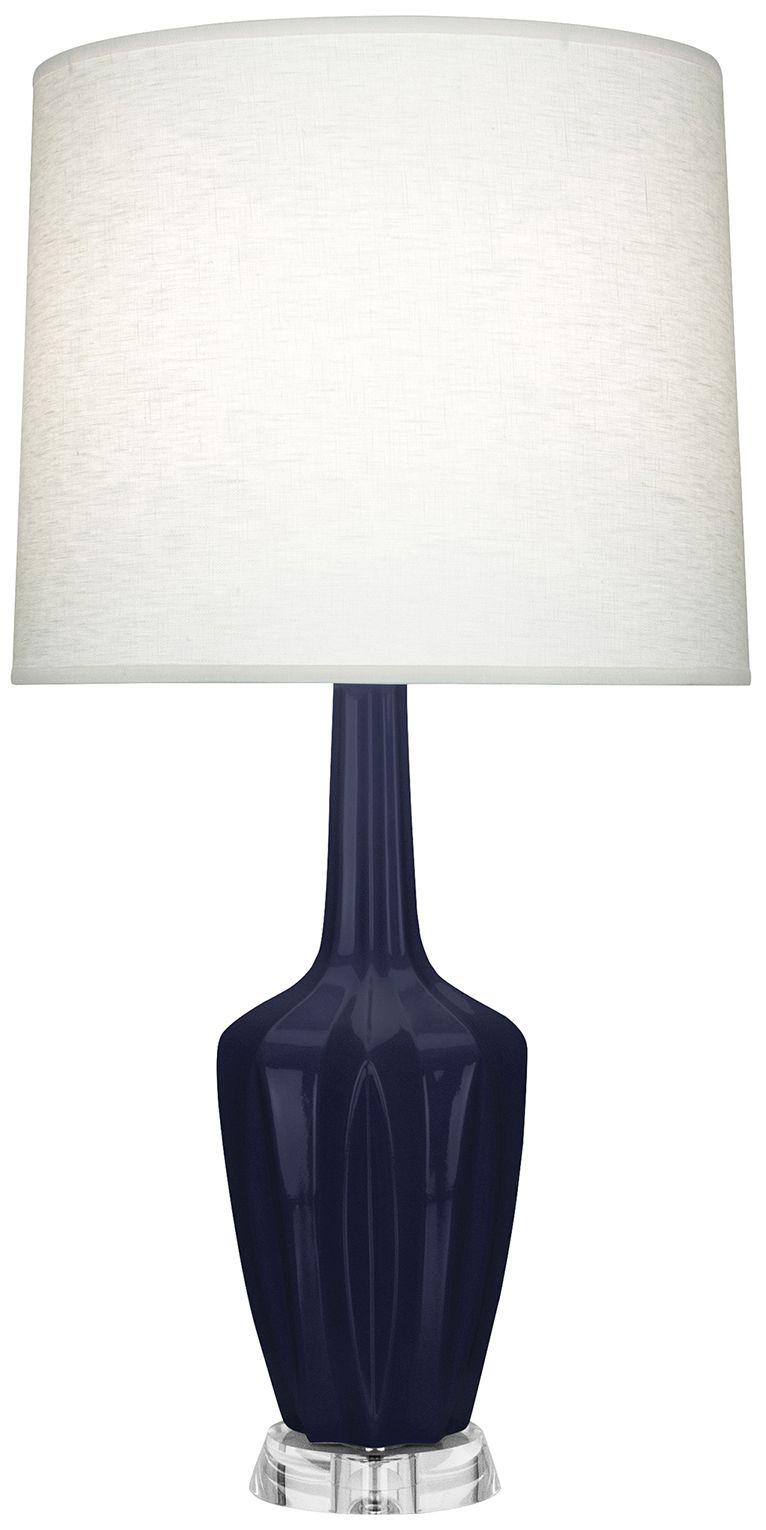 Emma 34.25"H Blue And Polished Nickel And Lucite Table Lamp Made to Order