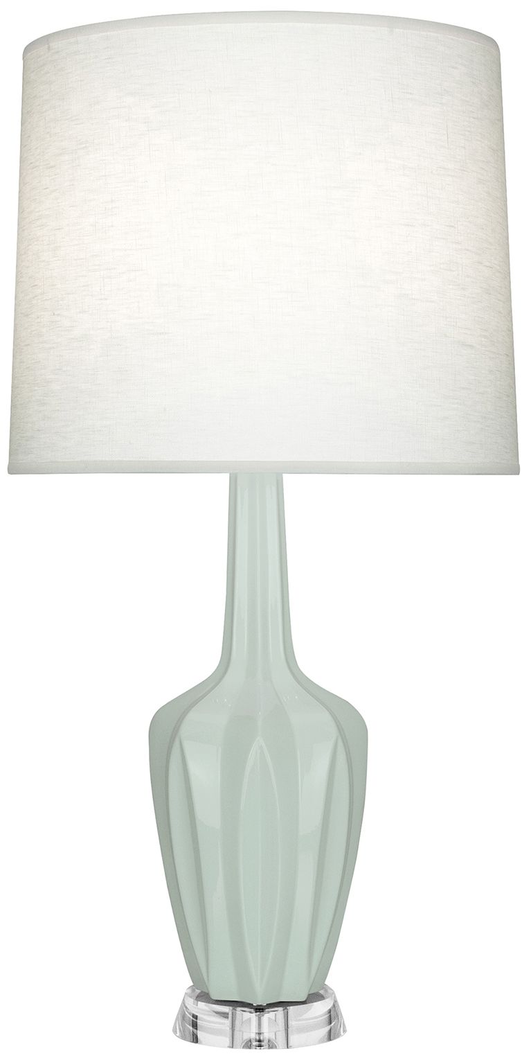 Emma 34.25"H Celadon And Polished Nickel Lucite Table Lamp Made to Order