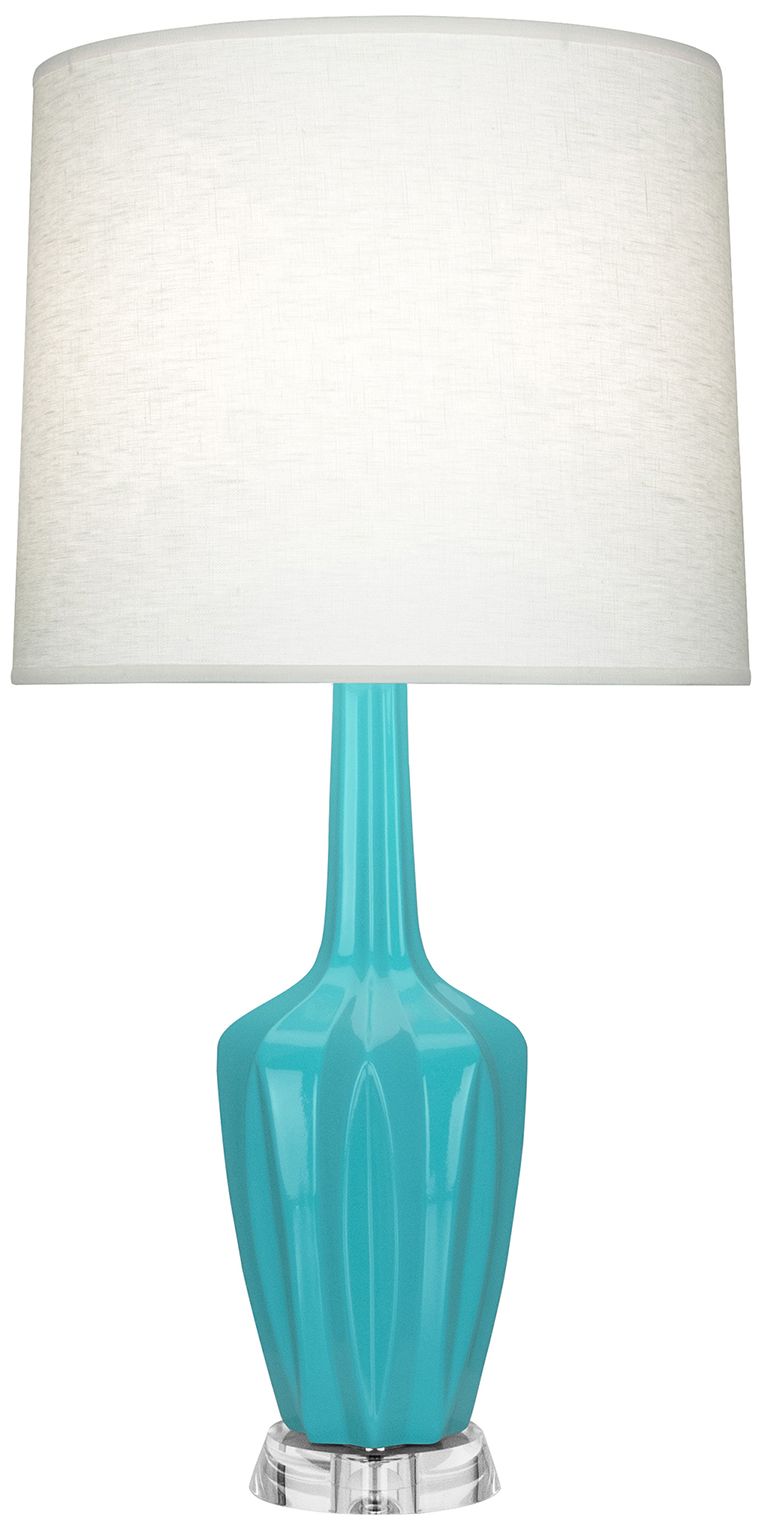Emma 34.25"H Egg Blue And Polished Nickel Lucite Table Lamp Made to Order