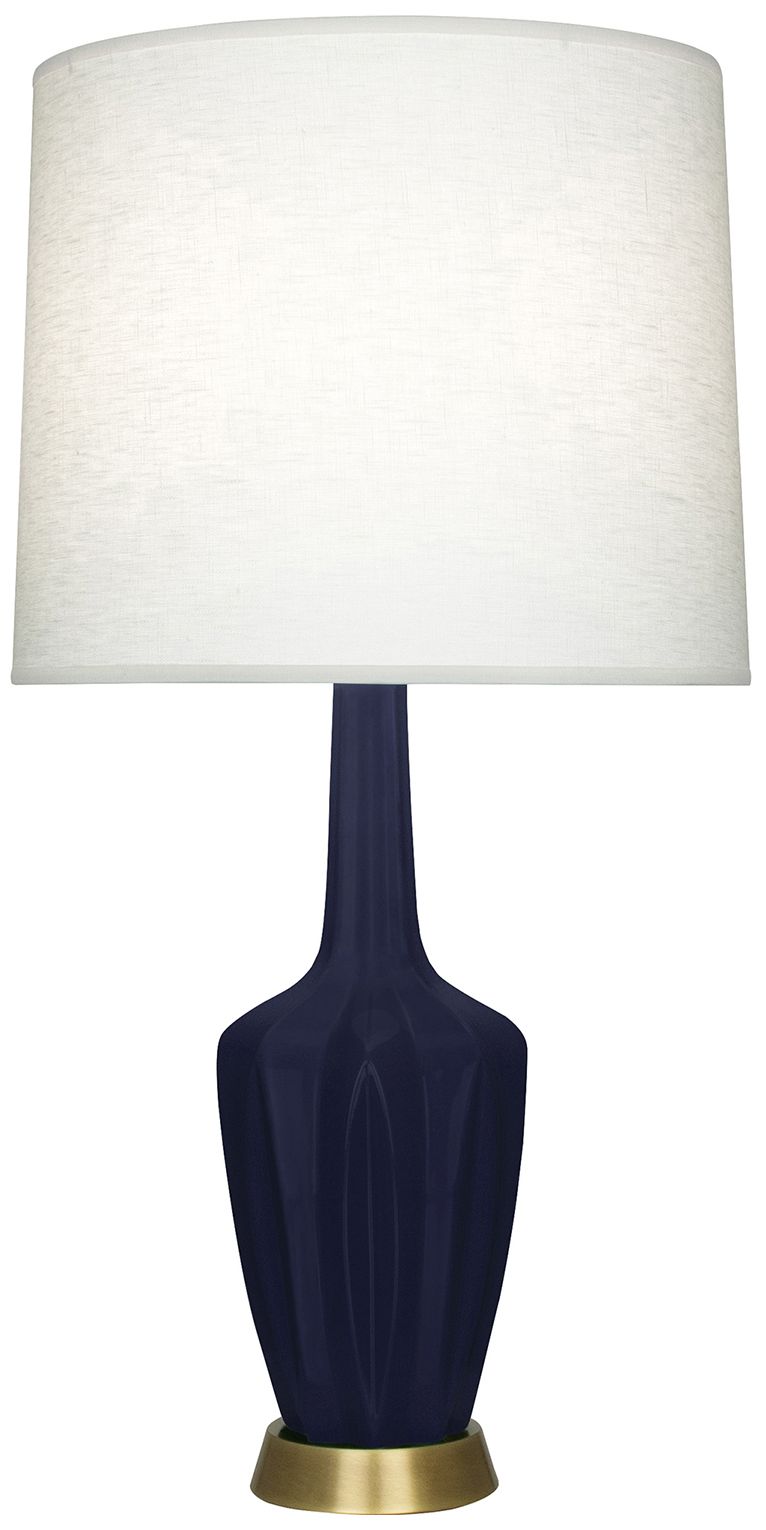 Emma 34.25"H Matte Midnight Blue And Warm Brass Table Lamp Made to Order