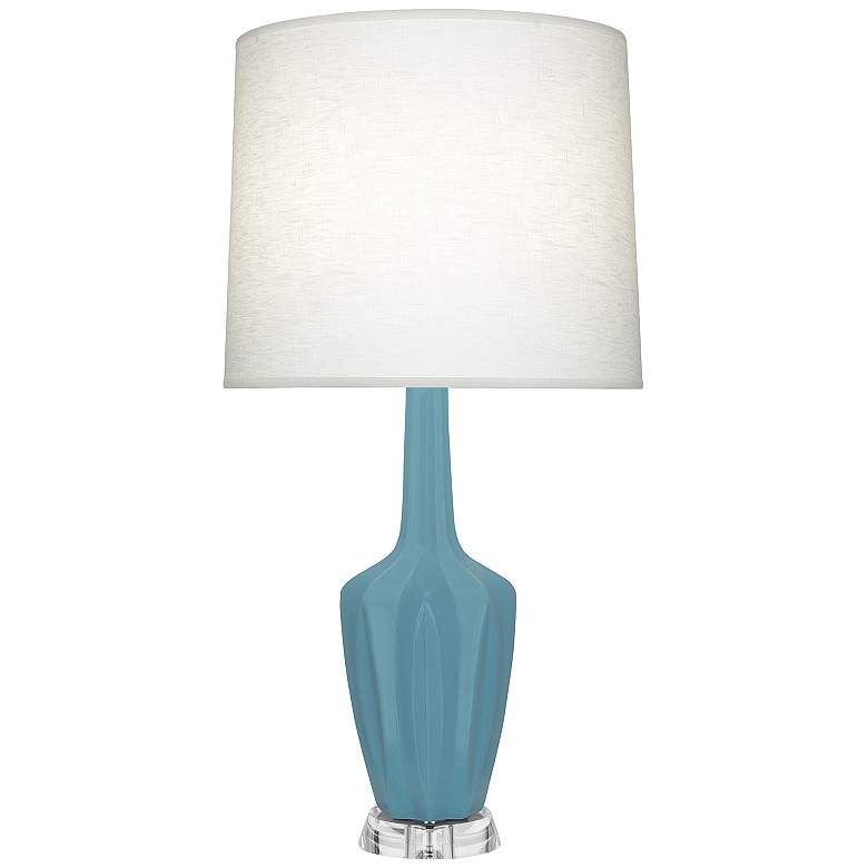 Image 1 Emma 34.25"H Matte Steel Blue And Polished Nickel Lucite Table Lamp