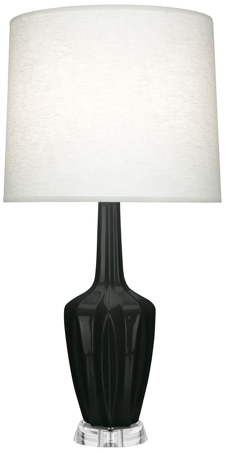 Emma 34.25"H Obsidian And Polished Nickel Lucite Table Lamp Made to Order