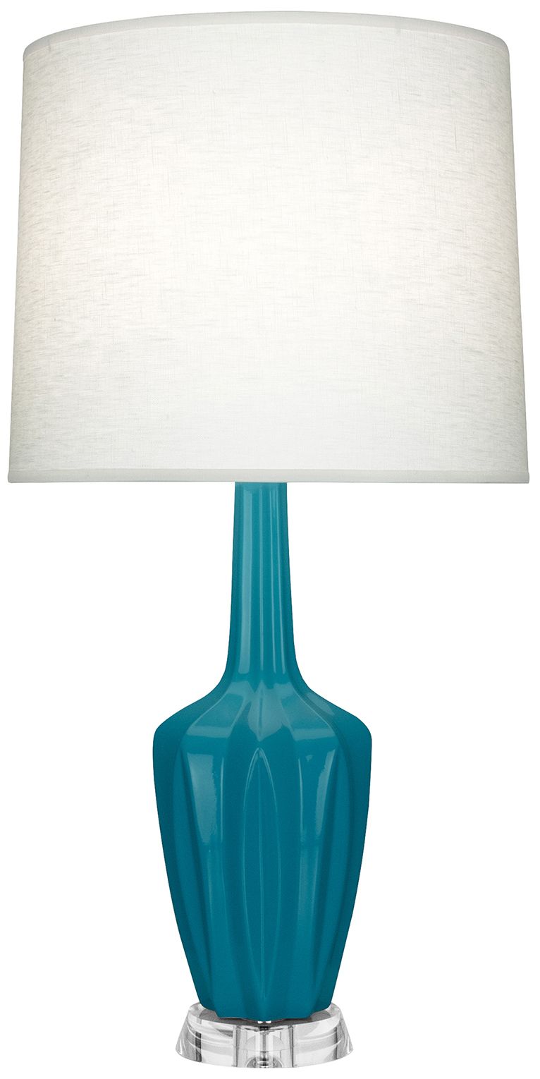 Emma 34.25"H Peacock And Polished Nickel Lucite Table Lamp Made to Order