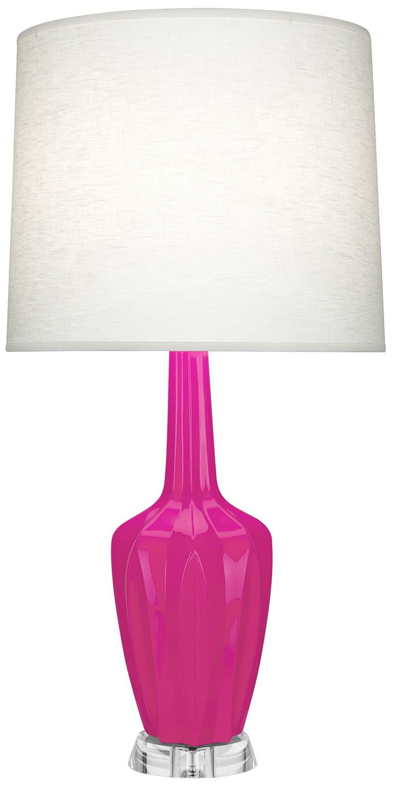 Emma 34.25"H Razzle Rose & Polished Nickel Lucite Table Lamp Made to Order