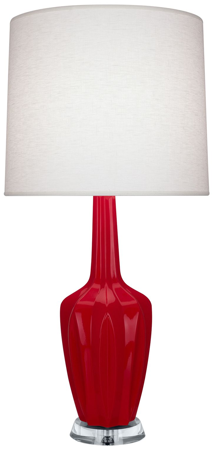 Emma 34.25"H Ruby Red And Polished Nickel Lucite Table Lamp Made to Order