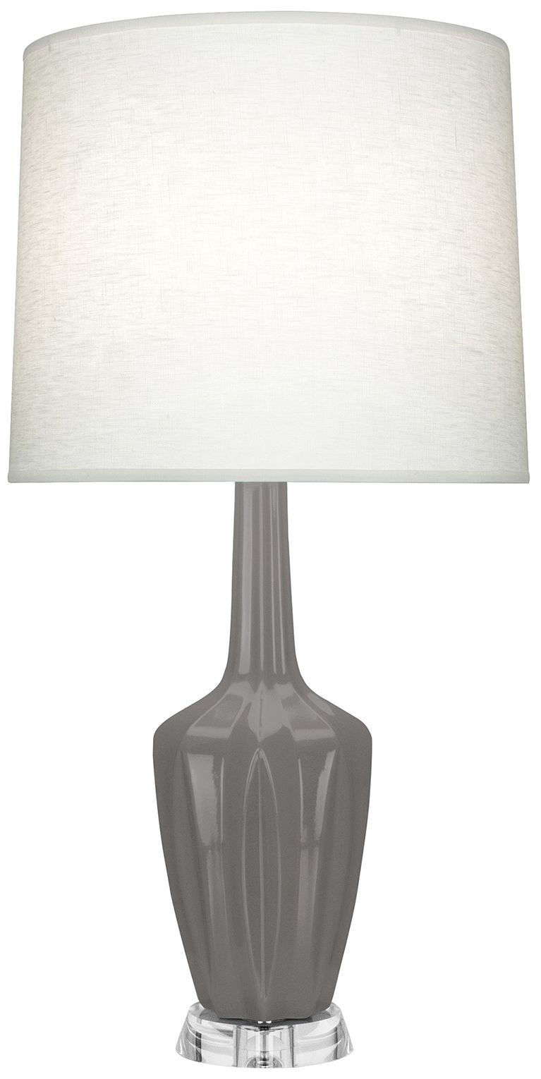 Emma 34.25"H Smokey Taupe & Polished Nickel Lucite Table Lamp Made to Order