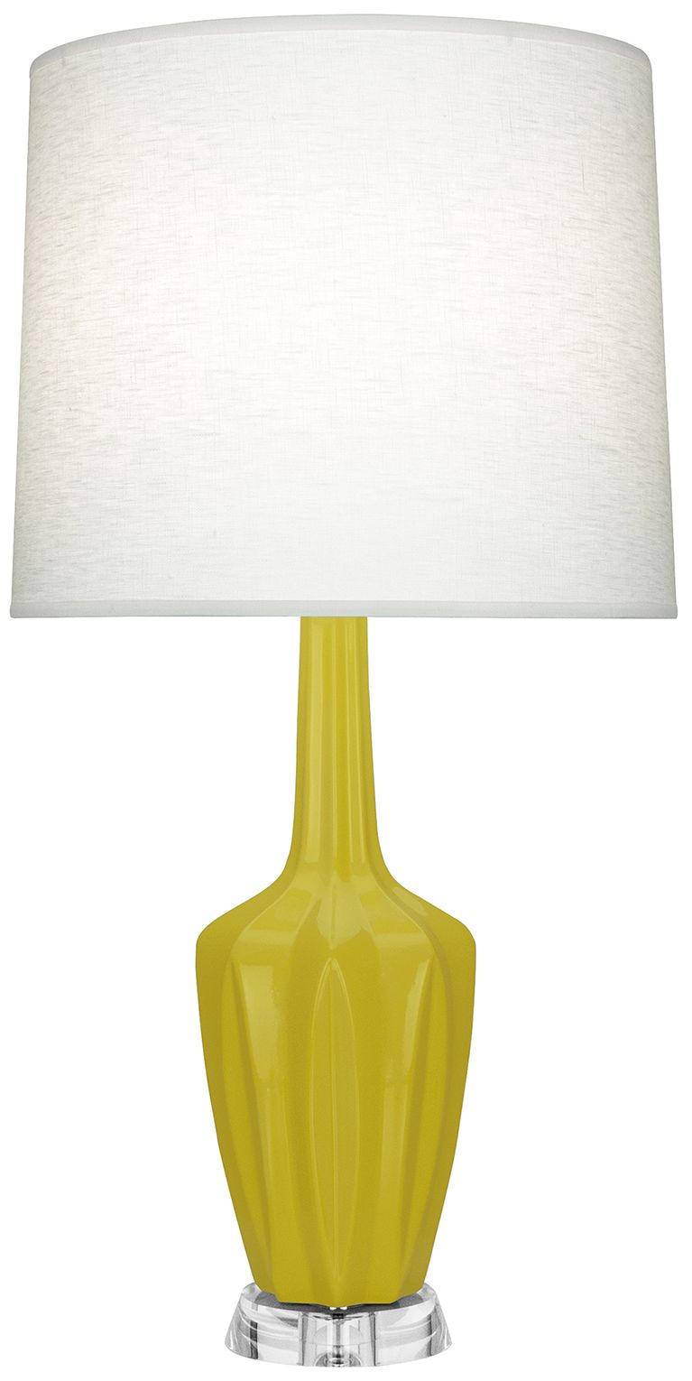 Emma 34.25" High Citron And Polished Nickel Lucite Table Lamp Made to Order