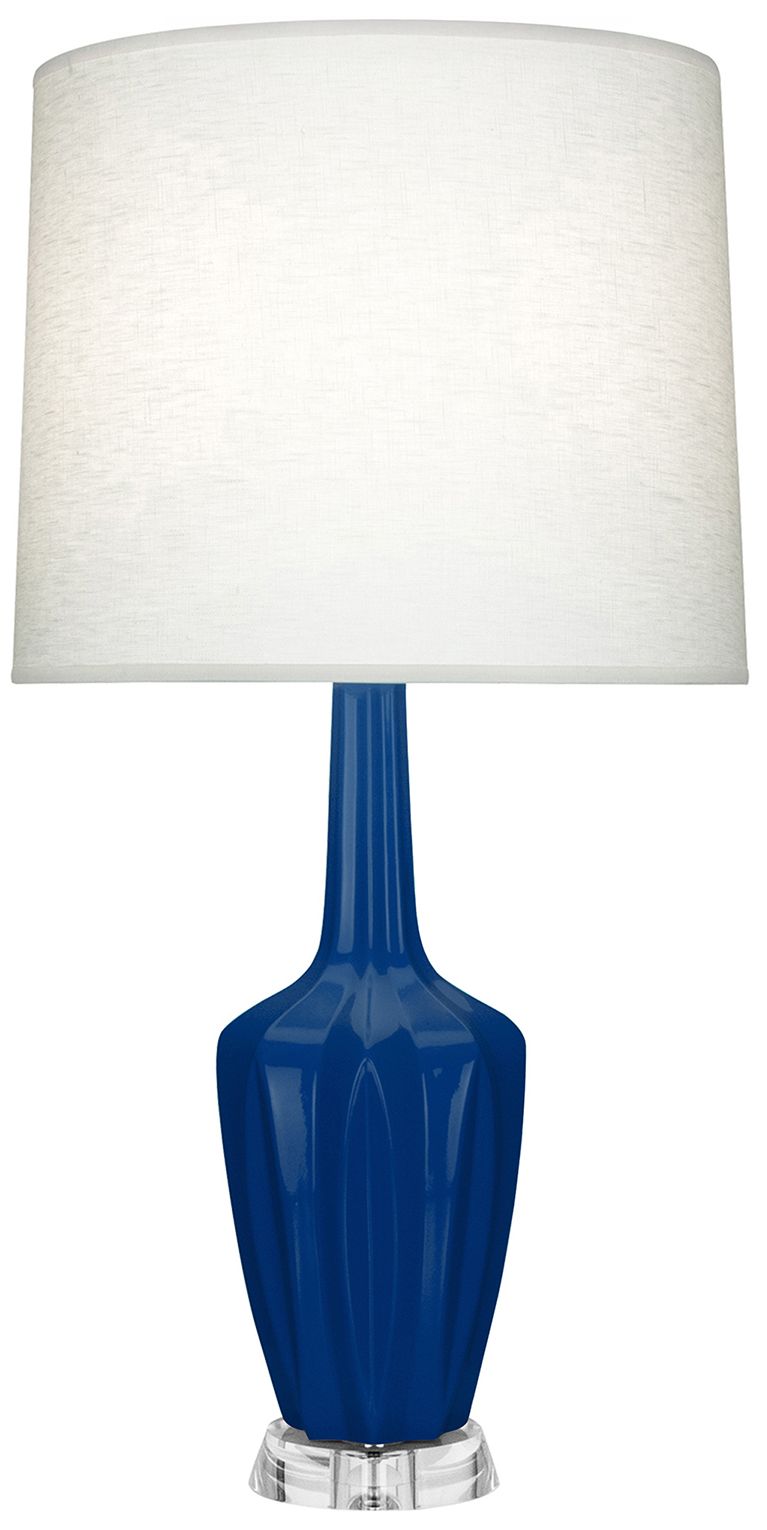 Emma 34.25" High Cobalt And Polished Nickel Lucite Table Lamp Made to Order