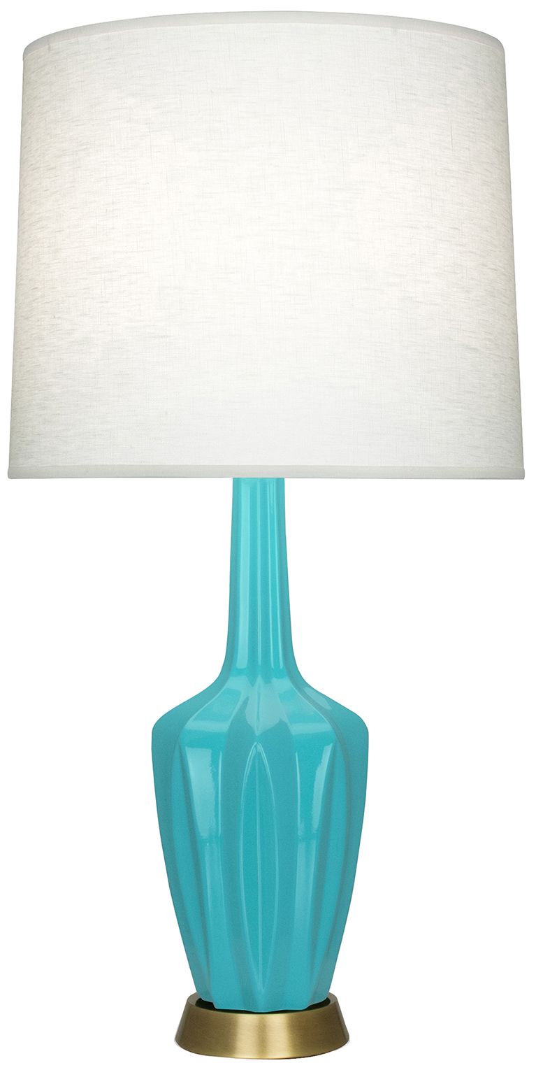 Emma 34.25" High Egg Blue And Warm Brass Table Lamp - Made to Order