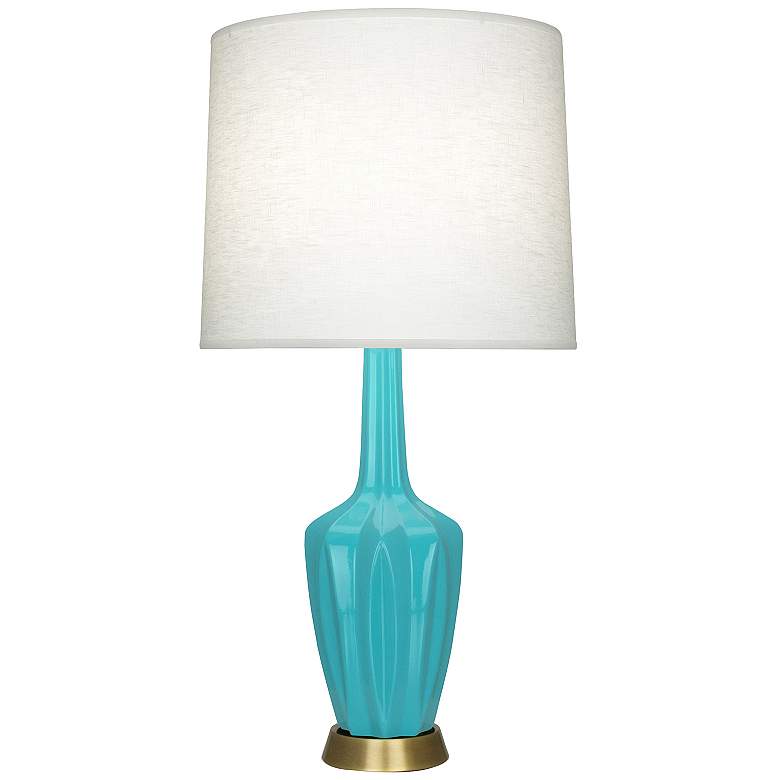 Image 1 Emma 34.25" High Egg Blue And Warm Brass Table Lamp