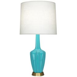 Emma 34.25" High Egg Blue And Warm Brass Table Lamp