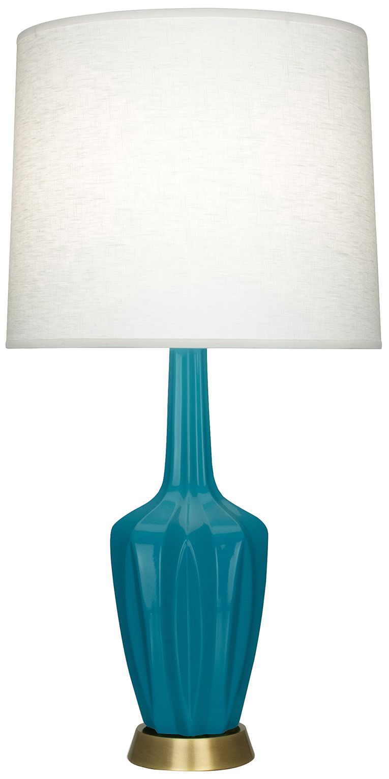 Emma 34.25" High Peacock And Warm Brass Table Lamp - Made to Order