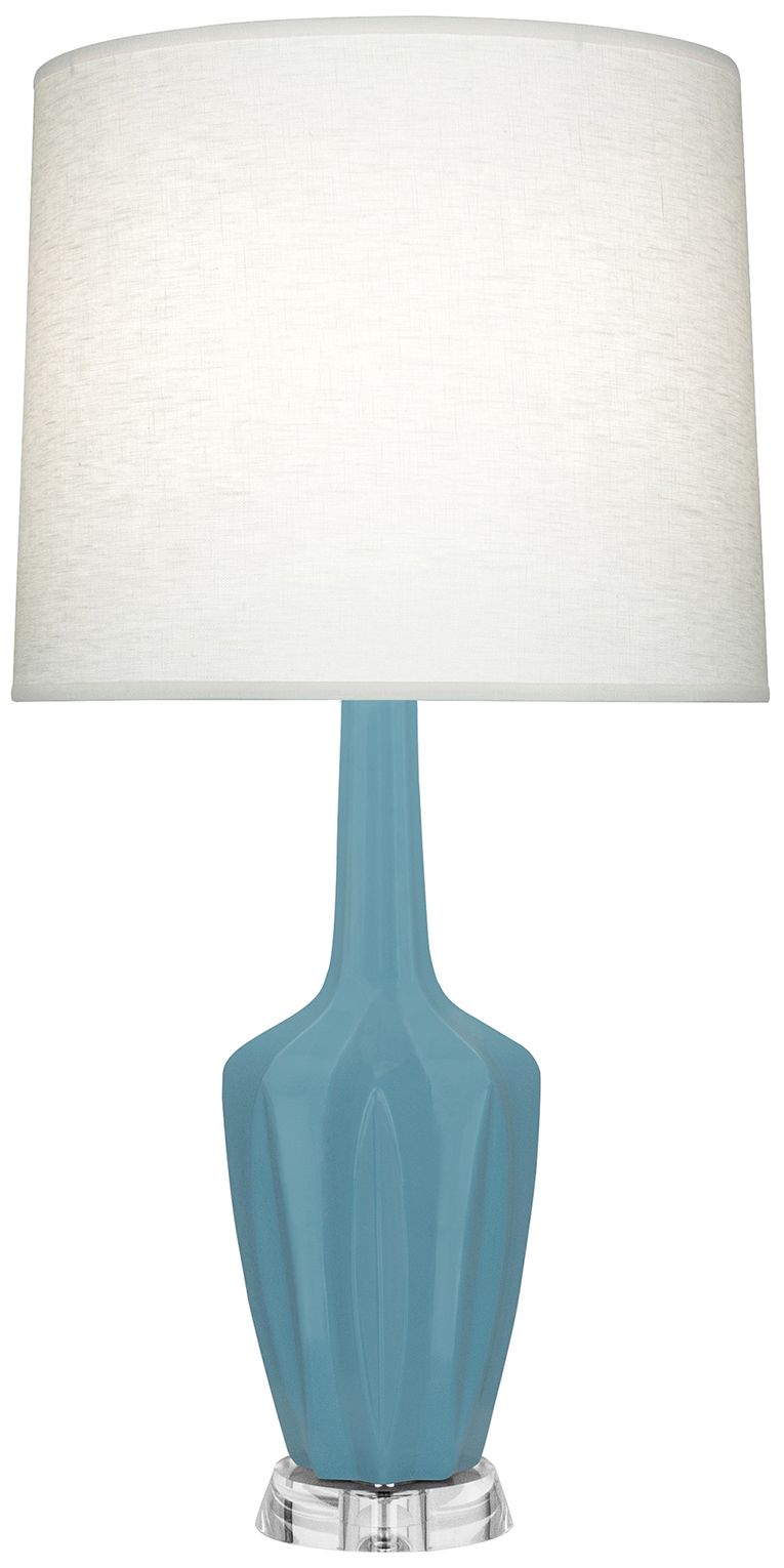 Emma 34.25" Matte Steel Blue Nickel Lucite Table Lamp Made to Order