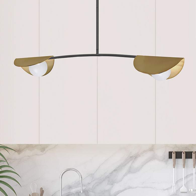 Image 1 Emma 34" Wide 2 Light Horizontal Matte Black and Aged Brass Pendant