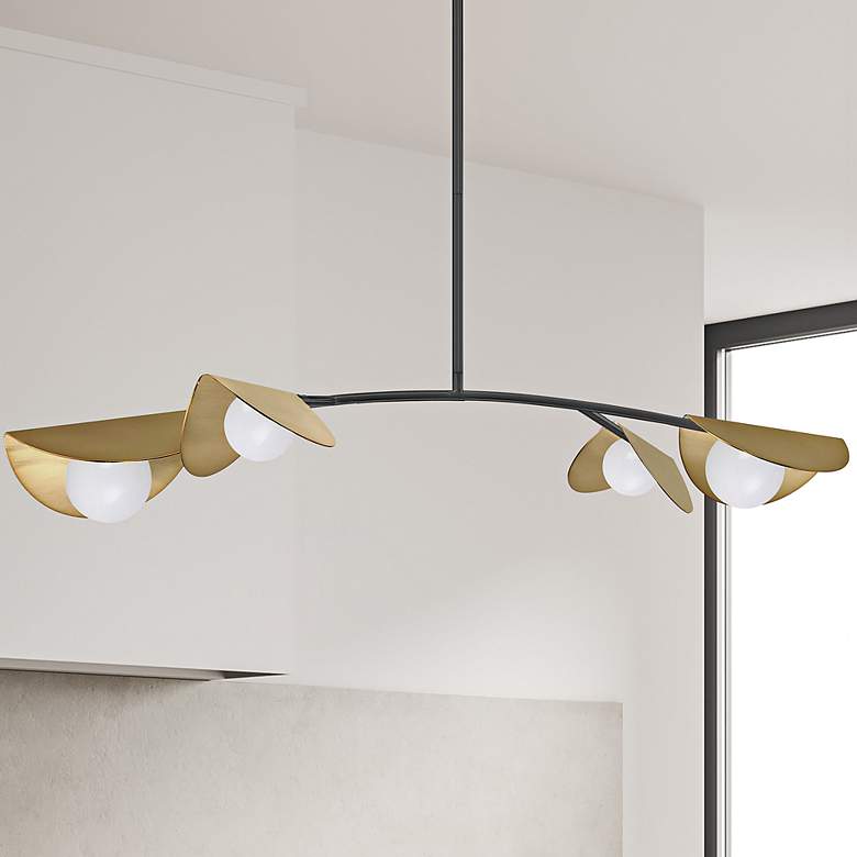Image 1 Emma 41" Wide Matte Black and Aged Brass 4-Light Chandelier