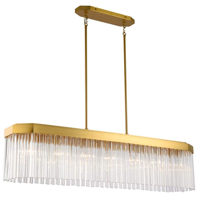Image 1 Emma 48.03" Wide 7-Light Brushed Brass Island-Light w/ Clear Shade
